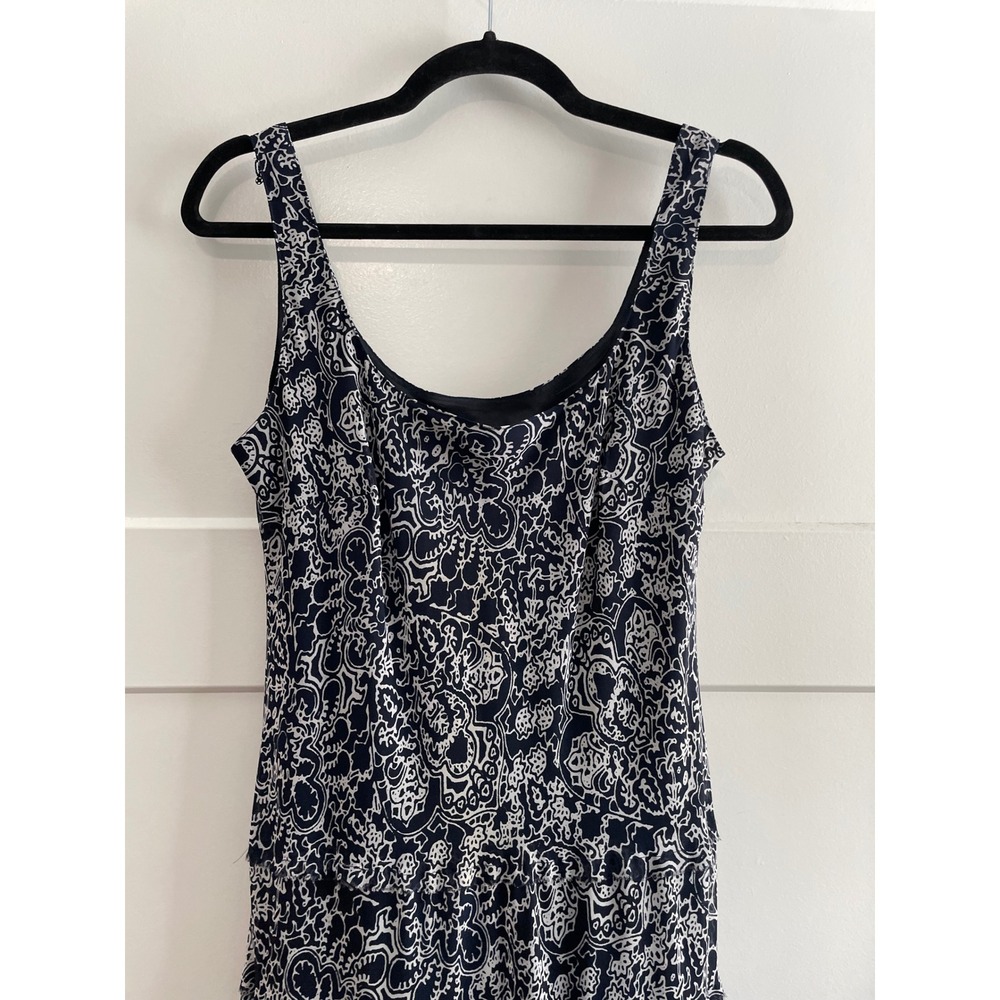 Jones New York Tiered Maxi Dress Navy White Boho Fringe Summer Dress 10 - Picture 3 of 8